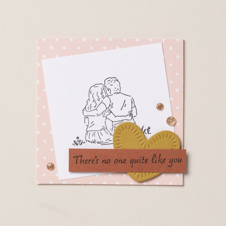 To stamp with a single color, you’ll need a stamp block, stamp, ink pad, and cardstock. We recommend starting with a simple photopolymer stamp set that contains both images and sentiments.