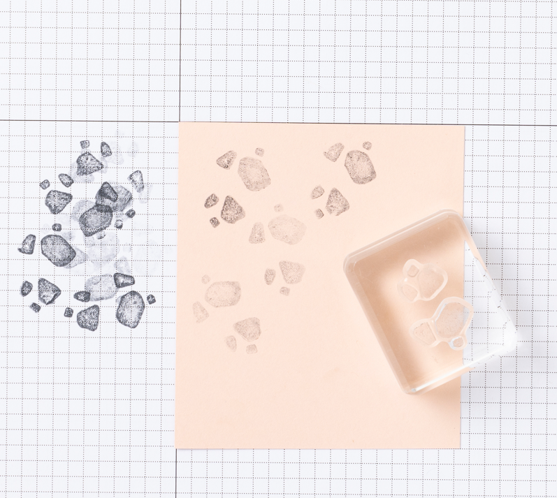 One option to explore is combining a few small stamps on one stamp block to create a new image. This could be used for a patterned background or as the focal point of your design.
