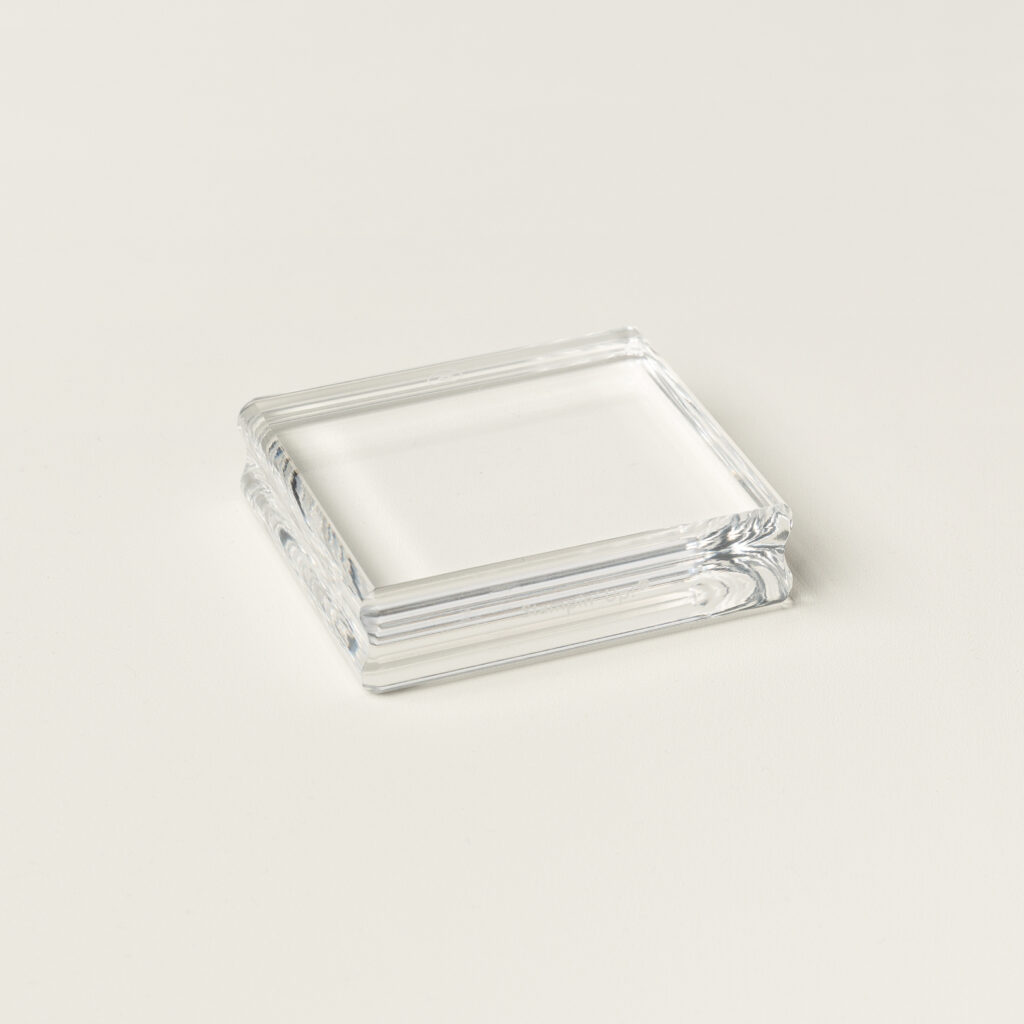 Our high-quality, reusable acrylic blocks are grooved for easy gripping and clear so you can see right where you're stamping. Total game-changer! Forget about crossing your fingers and hoping to get it right–with our clear stamp blocks, your stamps will be perfectly placed every time.