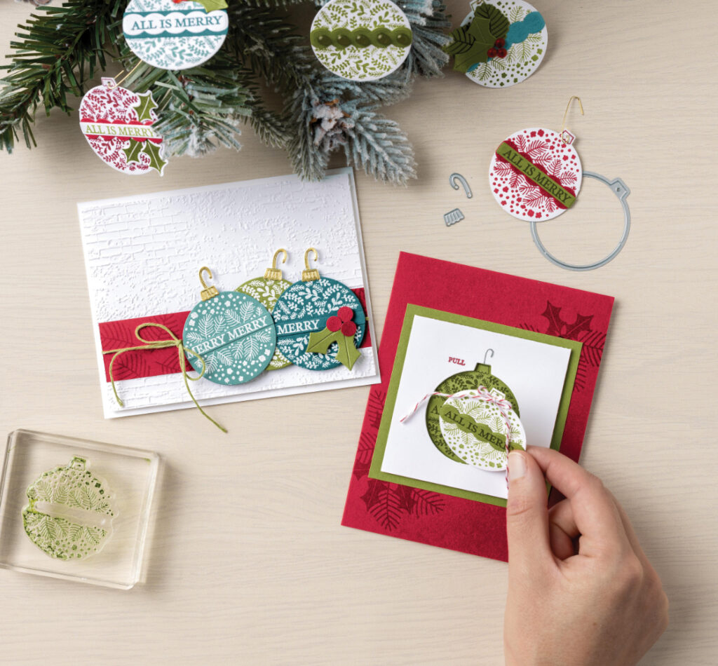 This special card includes a keepsake Christmas ornament the recipient can hang on their tree. We love the hidden background sentiment on the card once the Christmas ornament is removed.