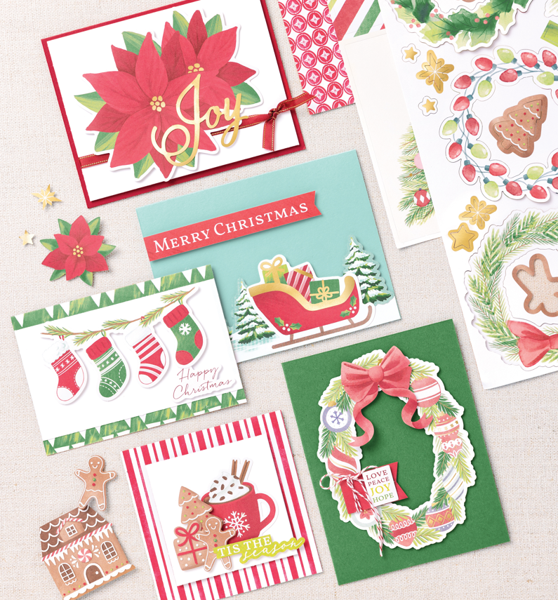 Don’t have a die cut machine? No problem! Packs like this one, A Little Bit Festive, include Designer Series Papers and sheets of pre-cut designs. We love that they all coordinate but still give you the ability to customize them.