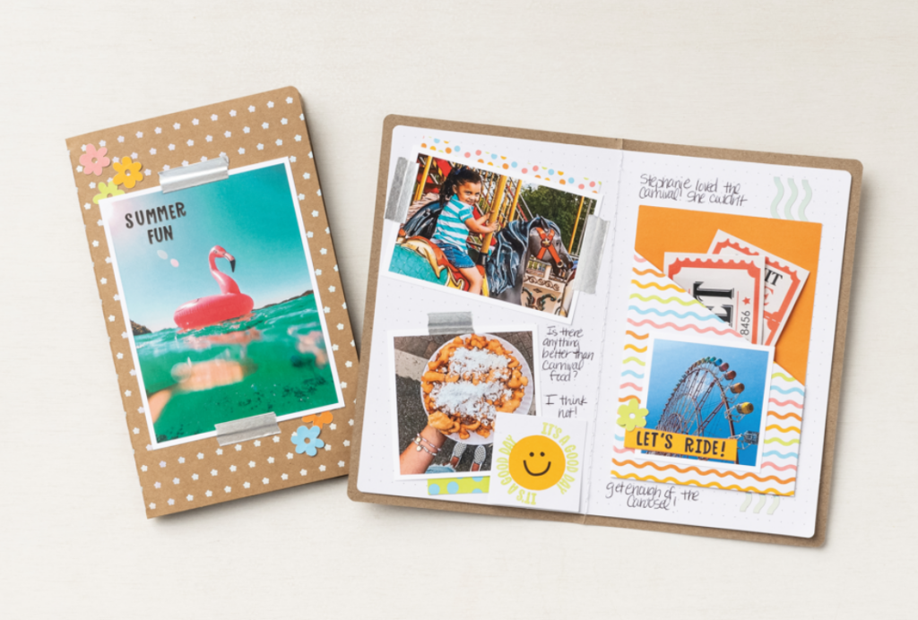 Starting a scrapbook can be daunting, but if you start with a single page or single event and search out scrapbook ideas specifically for those, it’s easier to dip your toe into the scrapbook waters. Consider a notebook kit like this to get started.