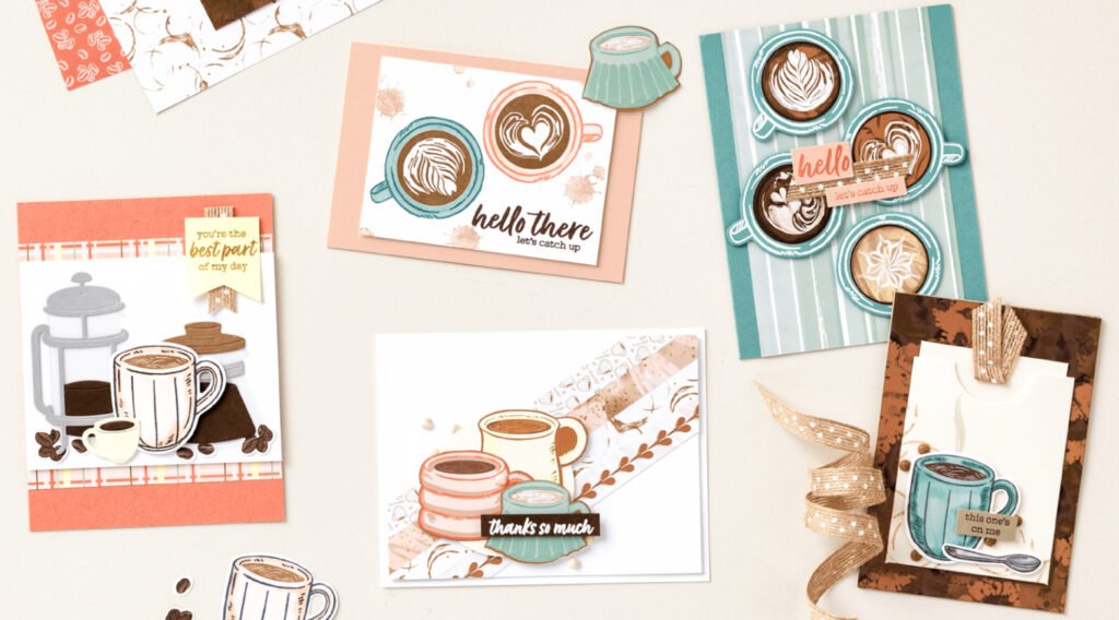 Pictured here are various paper craft project using the A Little Latte Suite