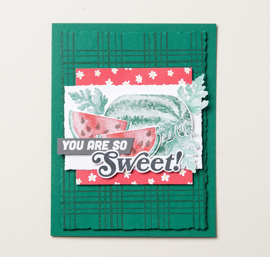 A festive paper craft for the summer with watermelons and sweet message.