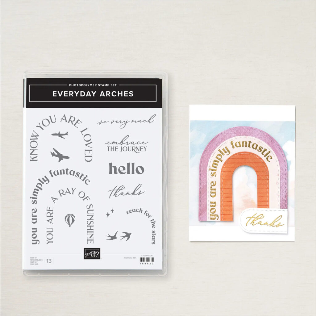 We have the words you need in clean fonts and sleek arch shapes! The Everyday Arches Stamp Set has sentiments that help you share encouragement, say I’m thinking of you, or show your thanks.