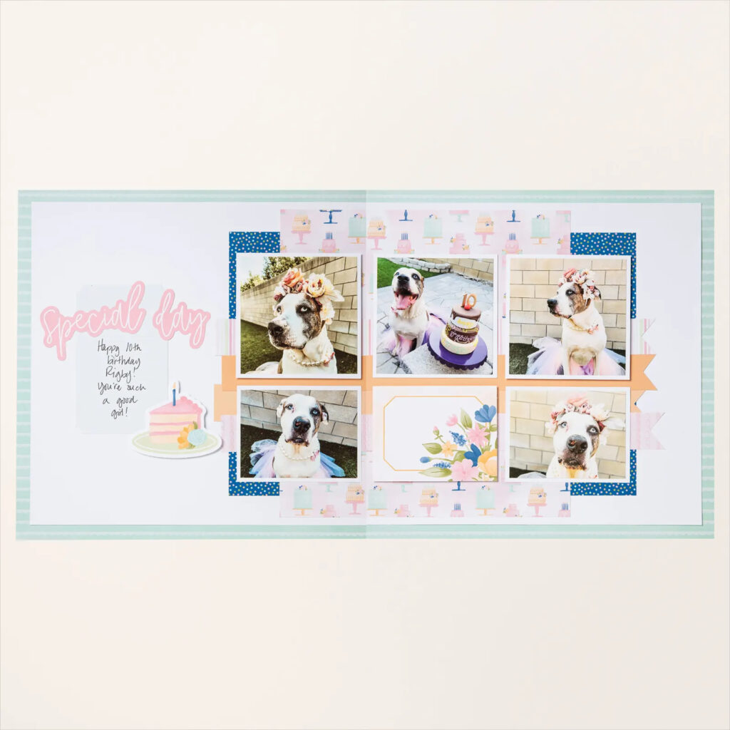 Captured and documented in a breeze. We especially love creating a pattern of pictures like in the cute layout below and mixing in a specialty tag to break things up and elevate the overall design.