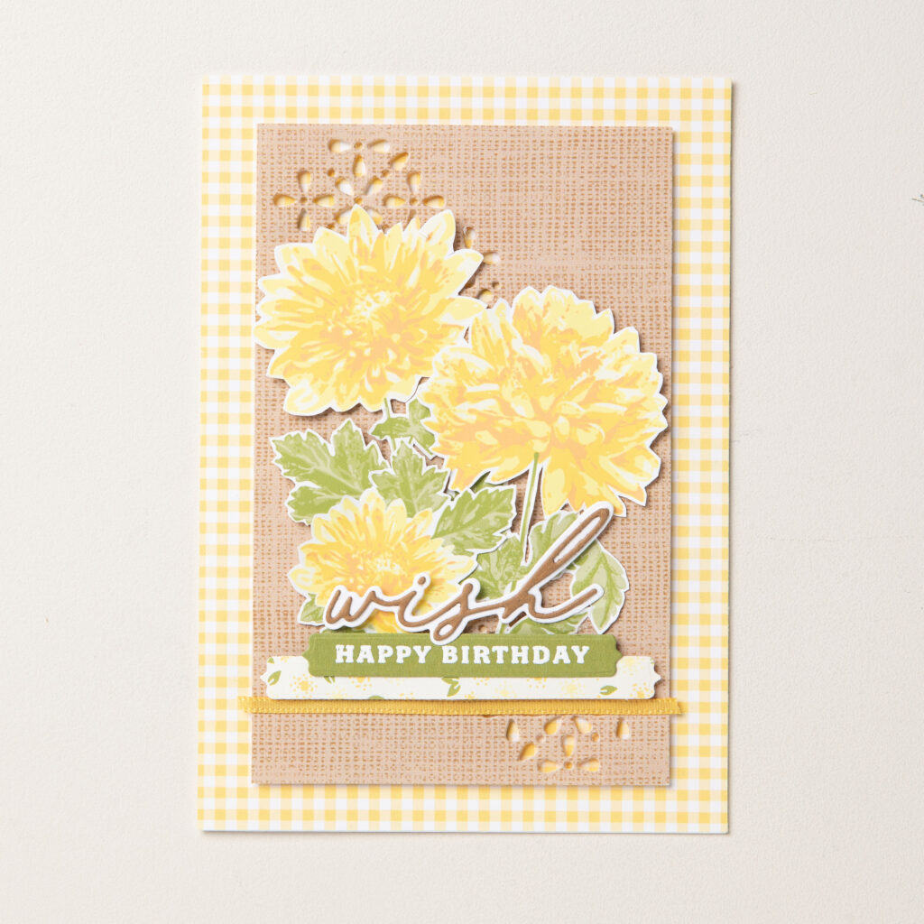 The bright florals and cheery graphic designs in classic patterns like gingham, polka dots, and canvas in the Floral Delight include yellows and oranges ready for cards, tags, and scrapbook pages for a touch of spring, summer, or autumn. You can even fussy cut the large flowers to create an eye-catching focal point on your card