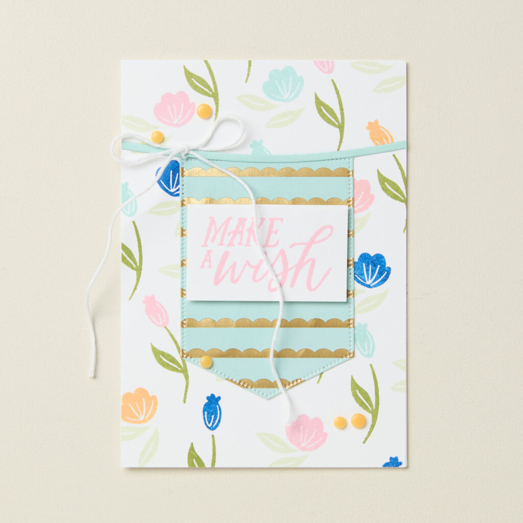 These sweet little blossoms mix and match with the stem and leaf in order to create any number of playfully unique patterns on plain paper (we love our white cardstock for this as it really lets the sweet pink and cheerful blue ink colors pop)!