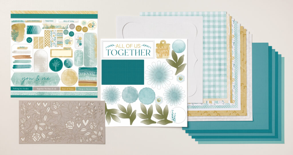 Scrapbooking Workshop Kits from Stampin’ Up!, which provide you with things such as designed papers, ephemera, stickers, and instructions on how to make three two-page layouts. This is an incredible way to produce beautiful memory page layouts without complication.