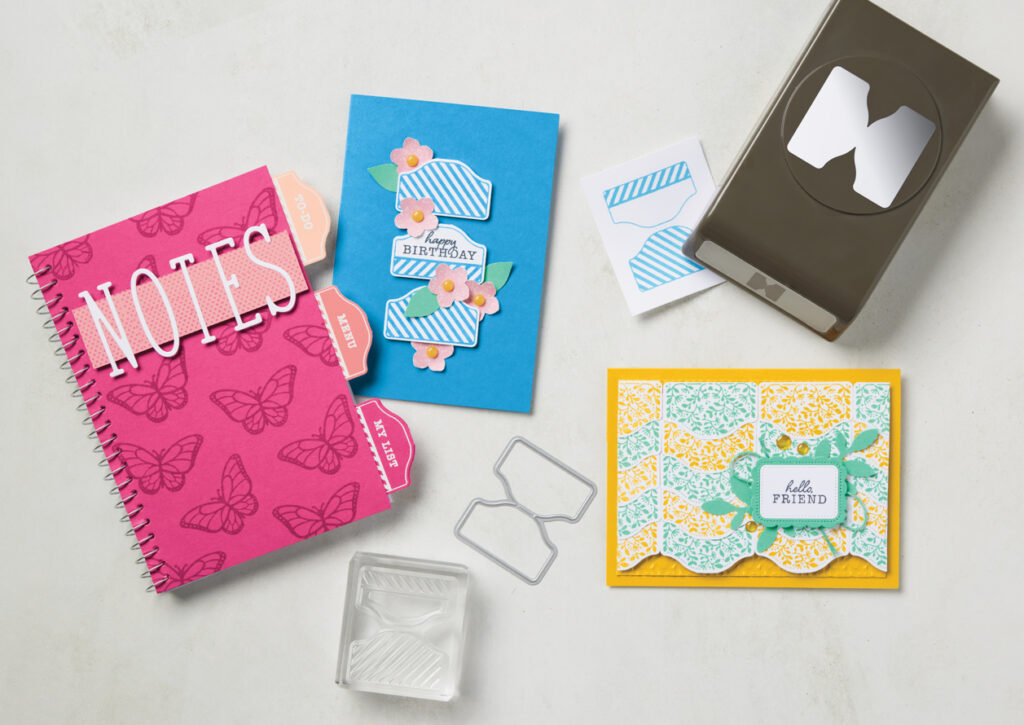 Our Stamp and Punch Bundles feature a stamp set with a coordinating punch, ensuring it is easy to punch your paper, add a stamp, and finish your project!