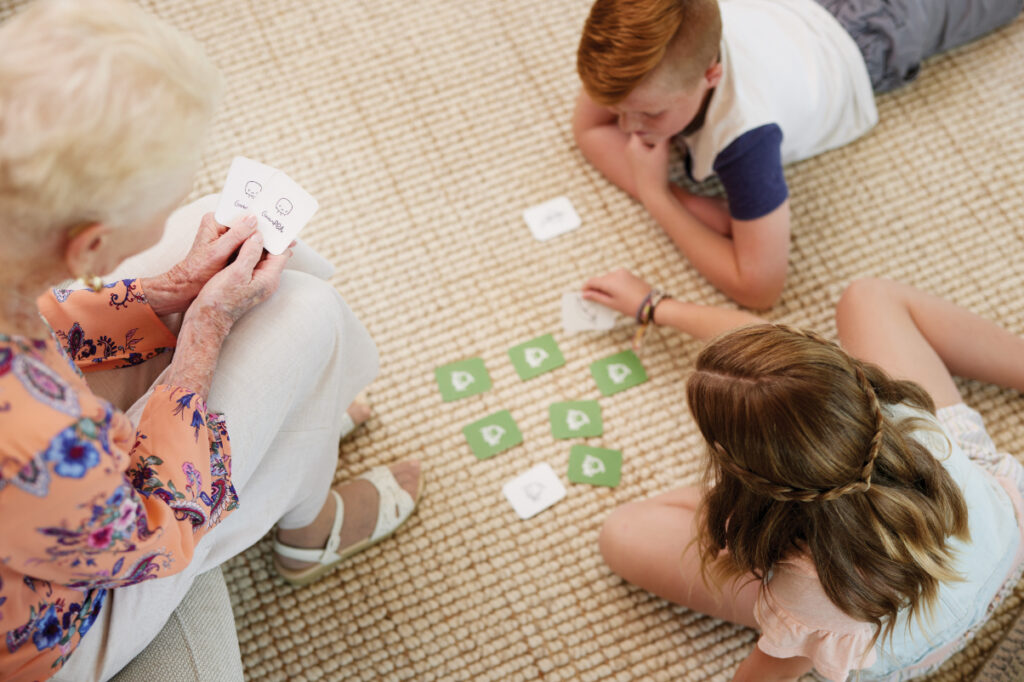 Handmade memory card game using stamps and cardstock.