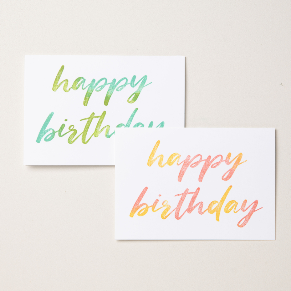 two diy happy birthday cards made with stamp set