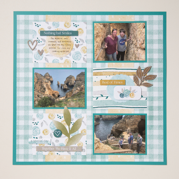 een scrapbooking lay-out met een rastersysteem om meerdere foto's tegelijk te benadrukken.