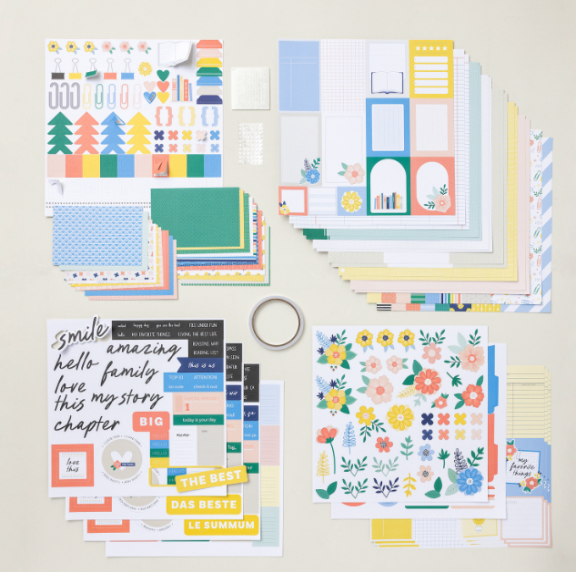 Le kit de scrapbooking Sunniest Stories est parfait pour conserver les souvenirs d'une belle journée de vacances ou pour se remémorer les journées d'été passées à la maison.