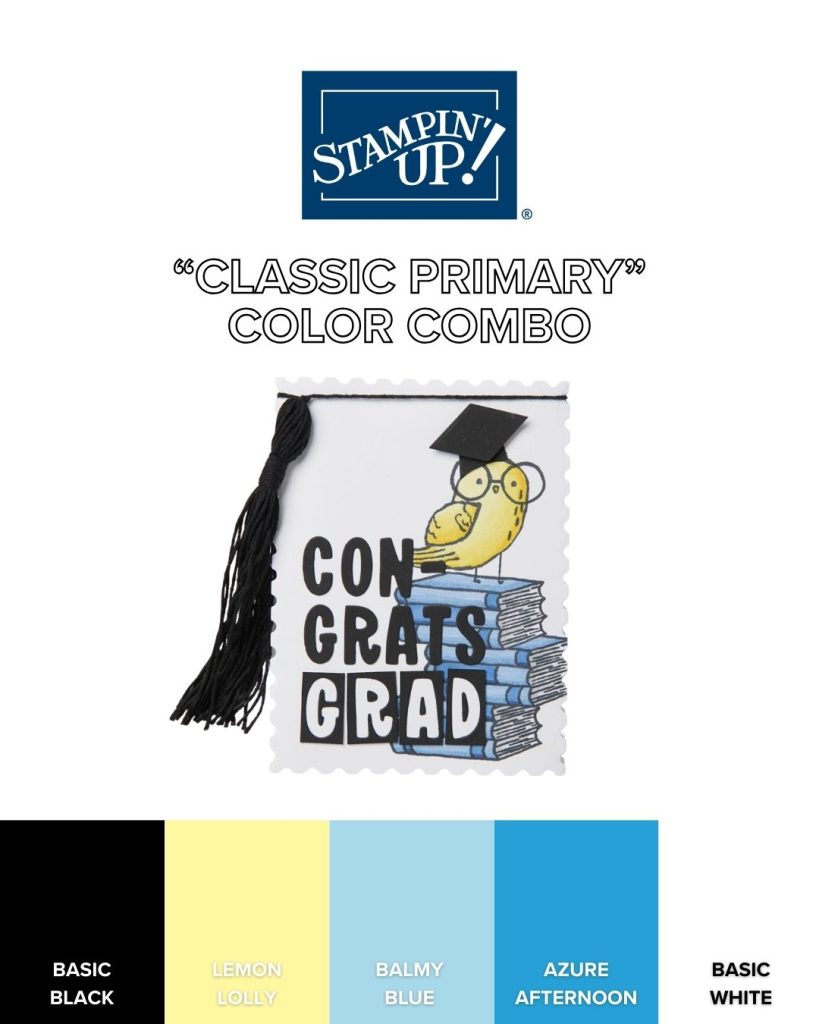 Graphique d’inspiration en couleurs montrant un marque-page de remise des diplômes avec des livres et des couleurs coordonnées inspirées de l’école.